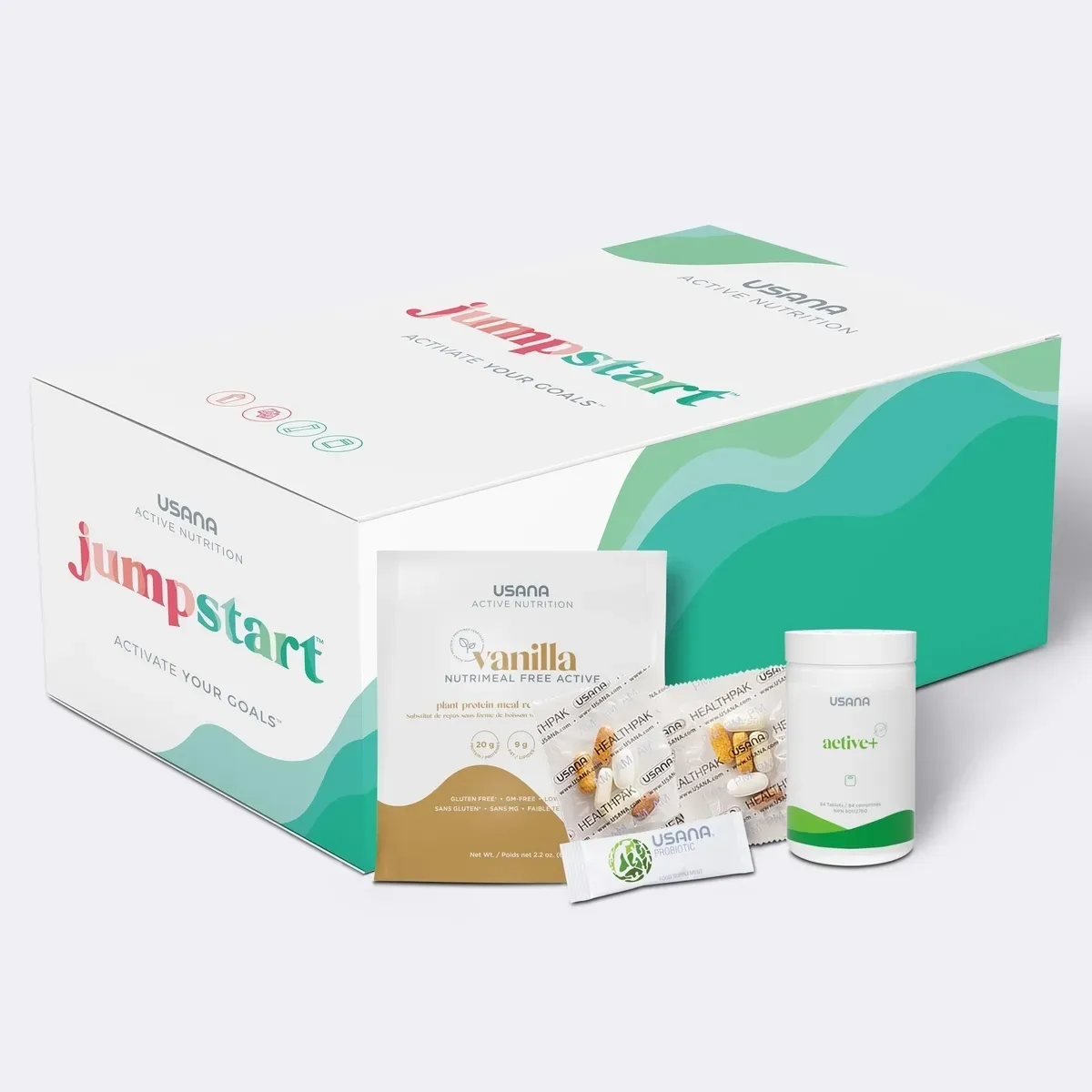 Official packaging for Nutrimeal Free Active Jumpstart Kit.