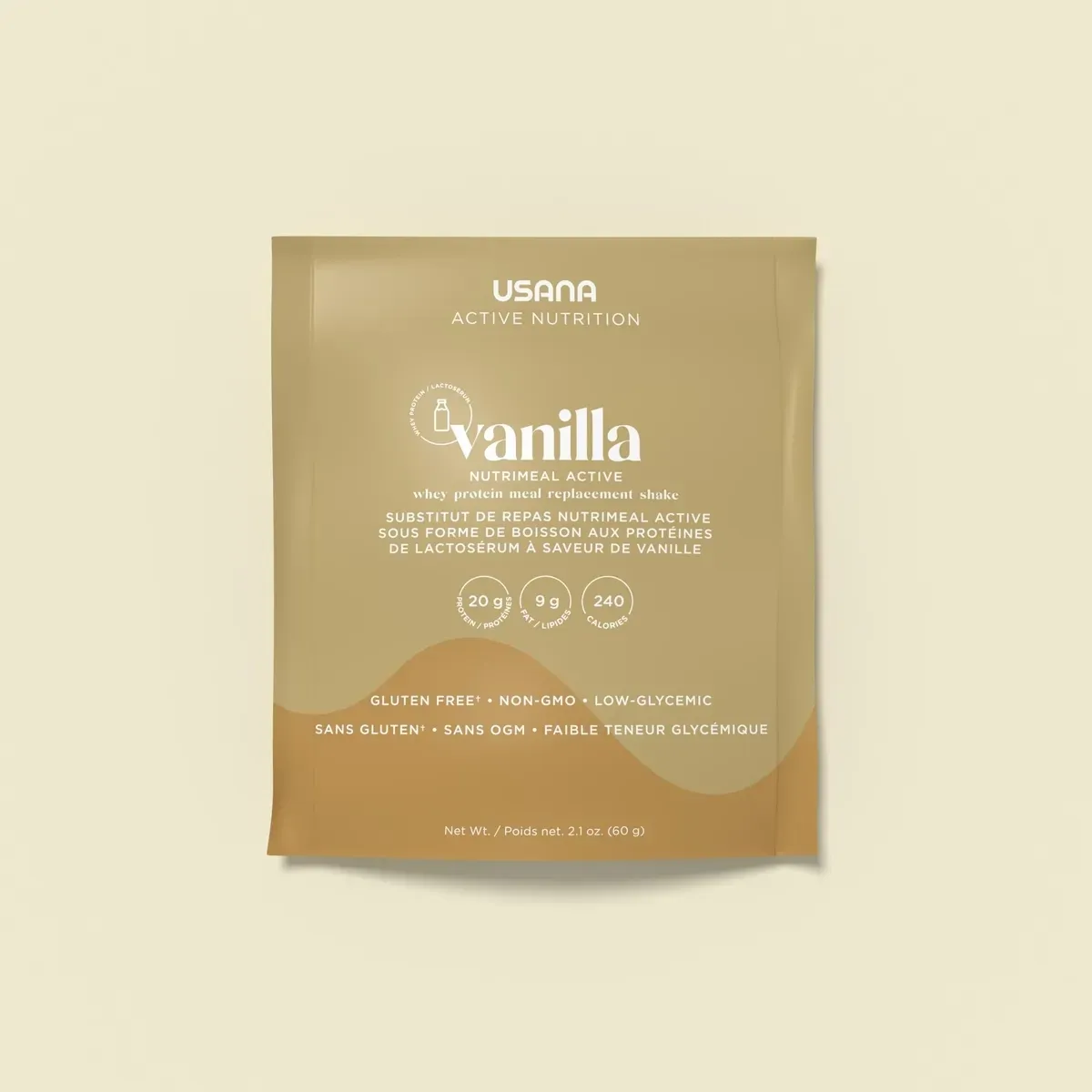 Official packaging for Nutrimeal Active (Vanilla, 14 Single-Serving Packets).