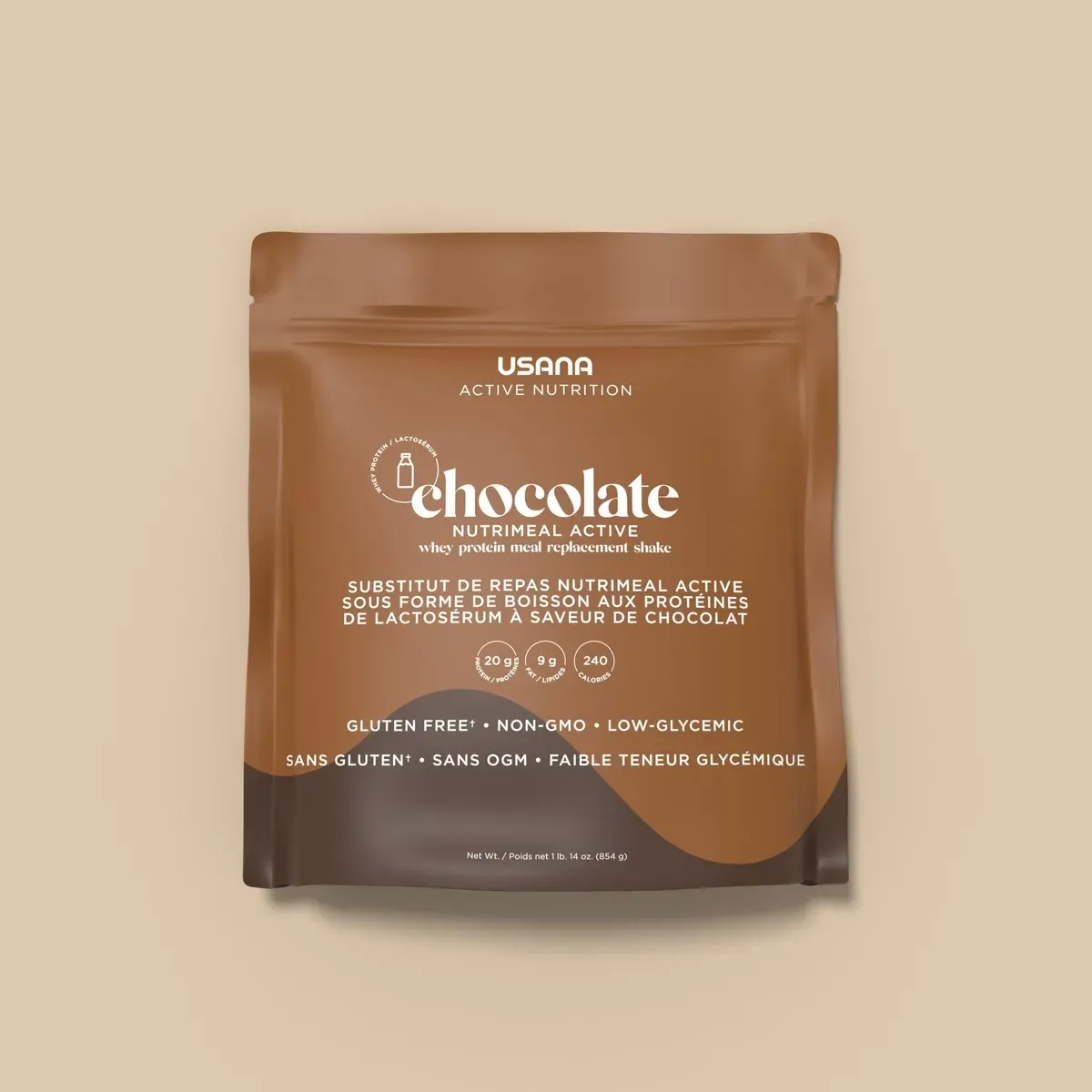 Official packaging for Nutrimeal Active (Chocolate, 14 Serving Bag).