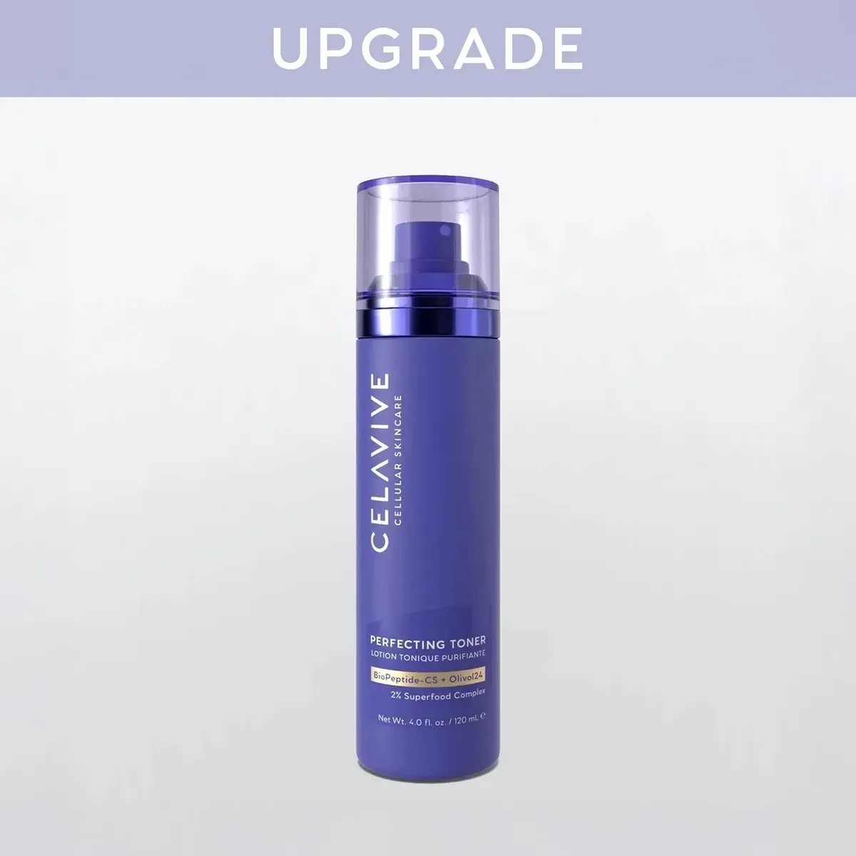 Official packaging for Celavive Perfecting Toner: Skin-refining prep.