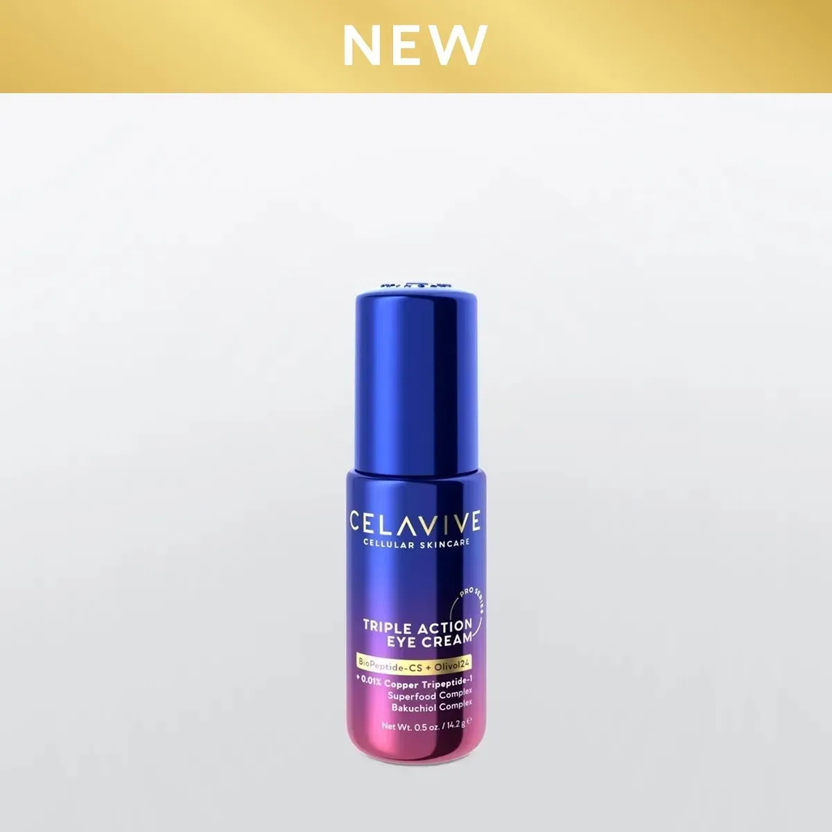Official packaging for Celavive Triple Action Eye Cream: Anti-aging.